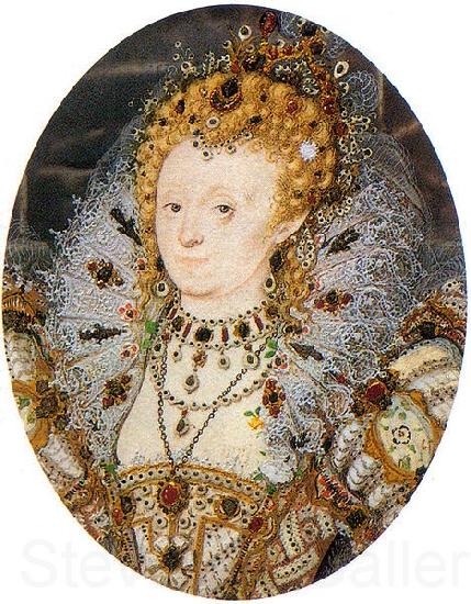 Nicholas Hilliard Portrait miniature of Elizabeth I of England with a crescent moon jewel in her hair Norge oil painting art